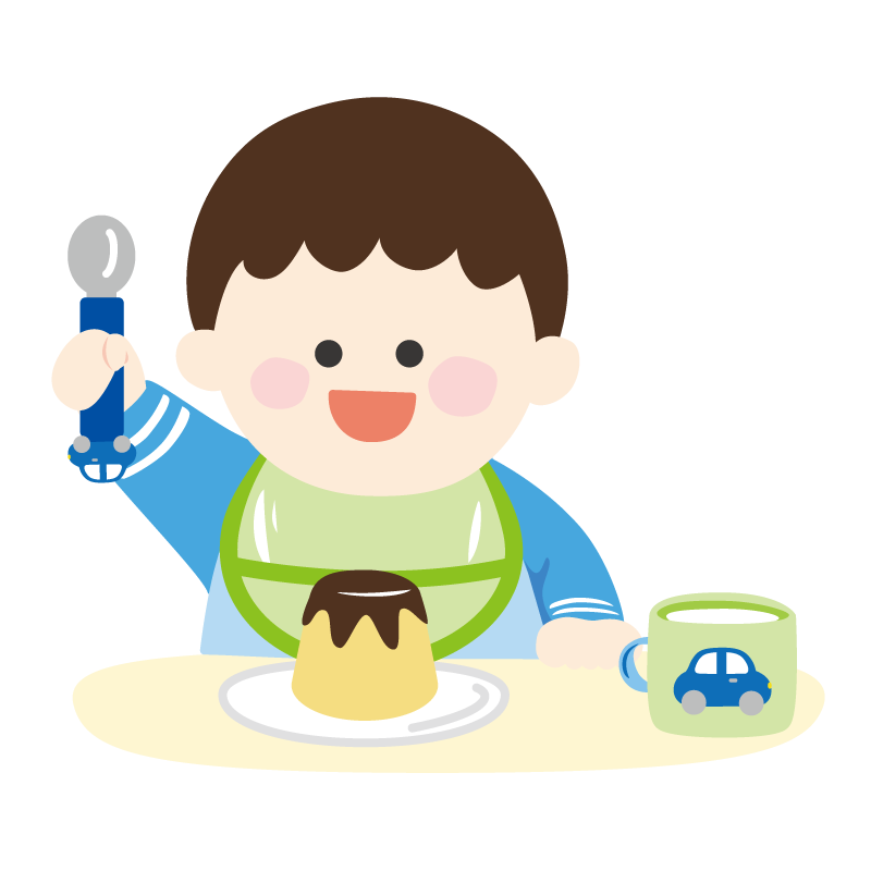 おやつを食べる男の子の乳児さんのイラスト（カラー）