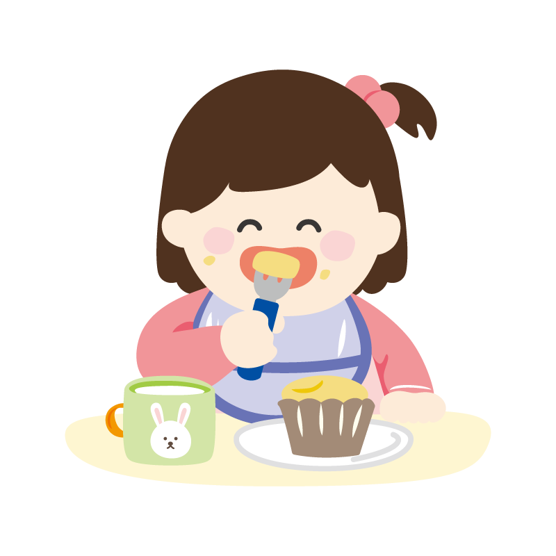 おやつを食べる女の子の乳児さんのイラスト（カラー）