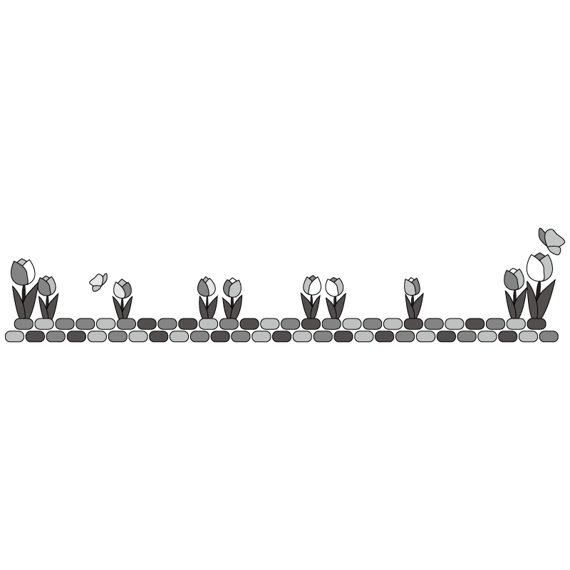 チューリップの花壇イラストライン（白黒）